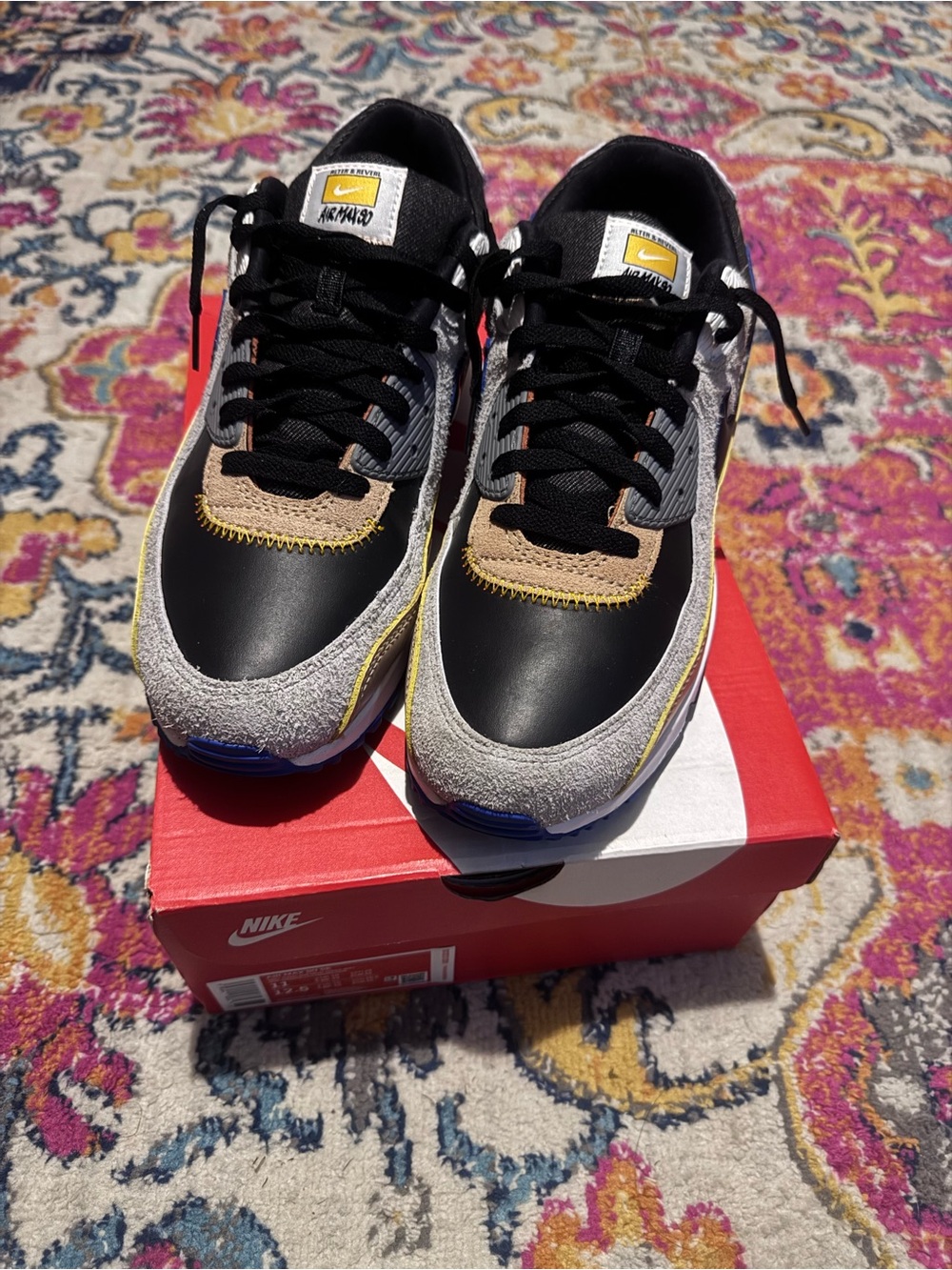 Men’s Nike Airmax 90SE Black, Gray & Tan with Gold Accents
